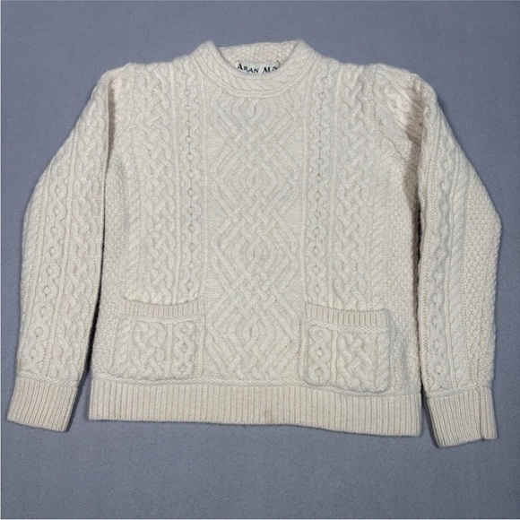 Aran Mor Sweaters - Aran Mor Ireland Sweater Open Thick Cable Knit Cream Merino Women's XSmall